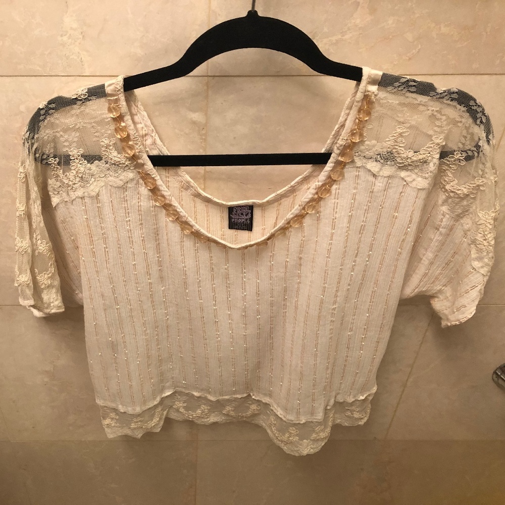 Final Sale! Free People Crop Top with Lace and Beading S - Picture 3 of 5